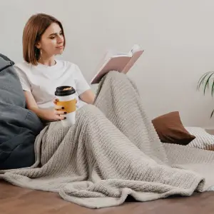 Fino Plush Throw | Bold Striped Textured | Light Brown