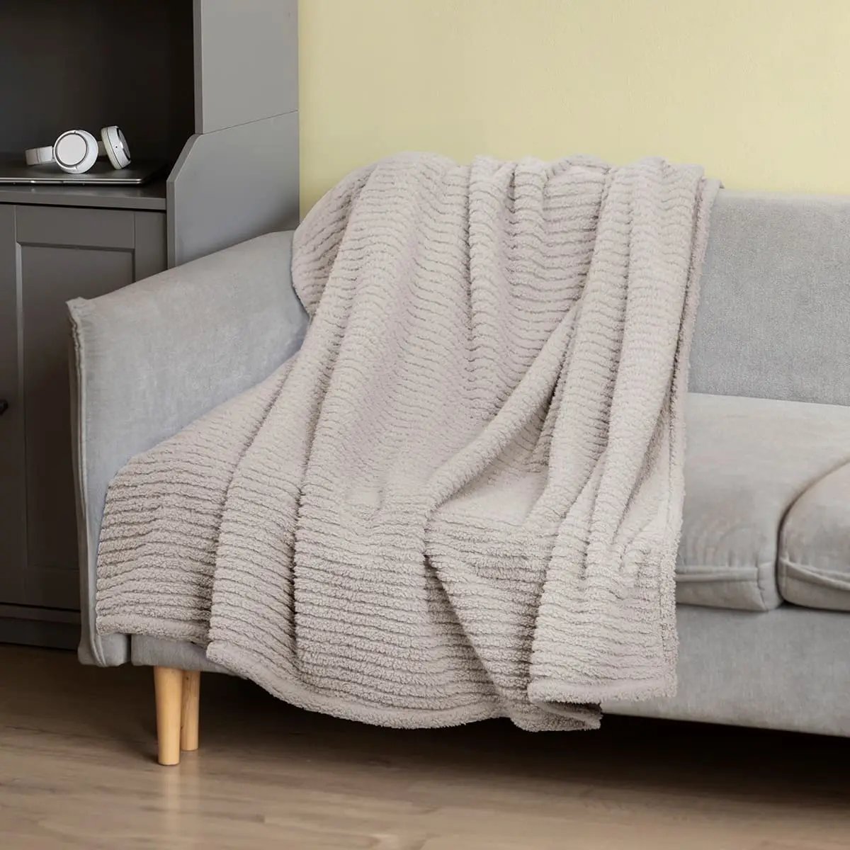 Fino Plush Throw | Bold Striped Textured | Light Brown