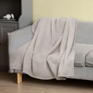 Fino Plush Throw | Bold Striped Textured | Light Brown