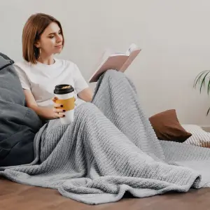Fino Plush Throw | Bold Striped Textured | Light Grey