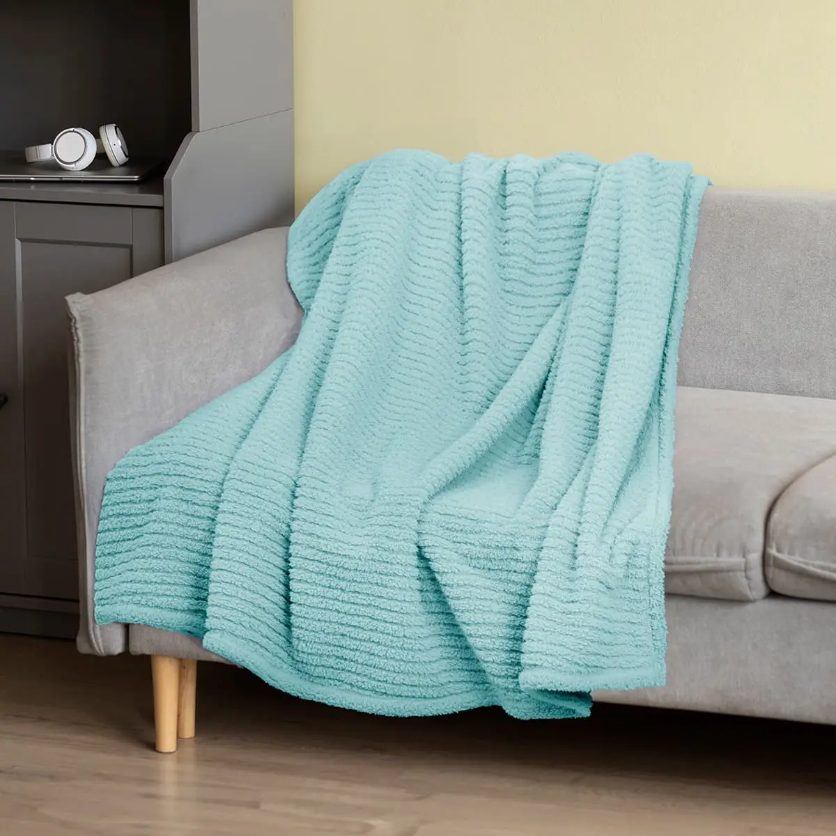 Fino Plush Throw | Bold Striped Textured | Mint Green