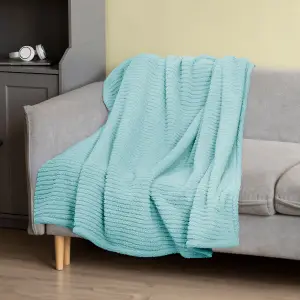 Fino Plush Throw | Bold Striped Textured | Mint Green