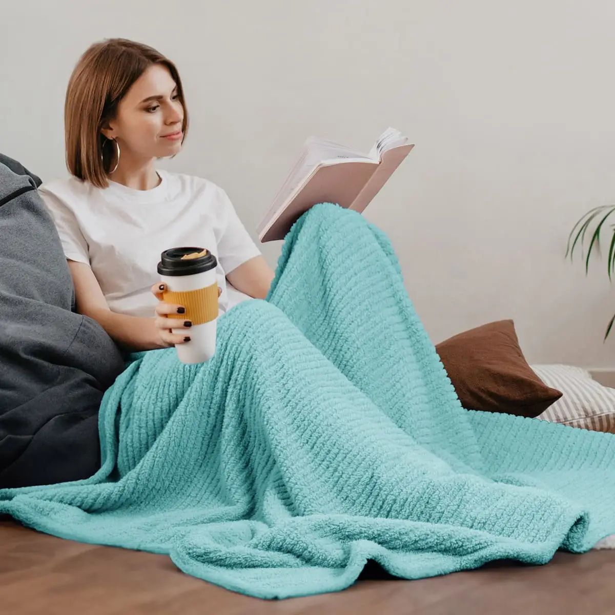 Fino Plush Throw | Bold Striped Textured | Mint Green