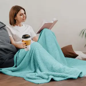Fino Plush Throw | Bold Striped Textured | Mint Green