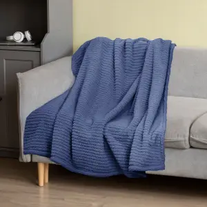 Fino Plush Throw | Bold Striped Textured | Navy