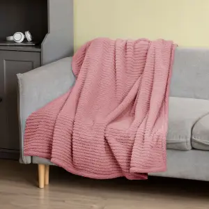 Fino Plush Throw | Bold Striped Textured | Pink