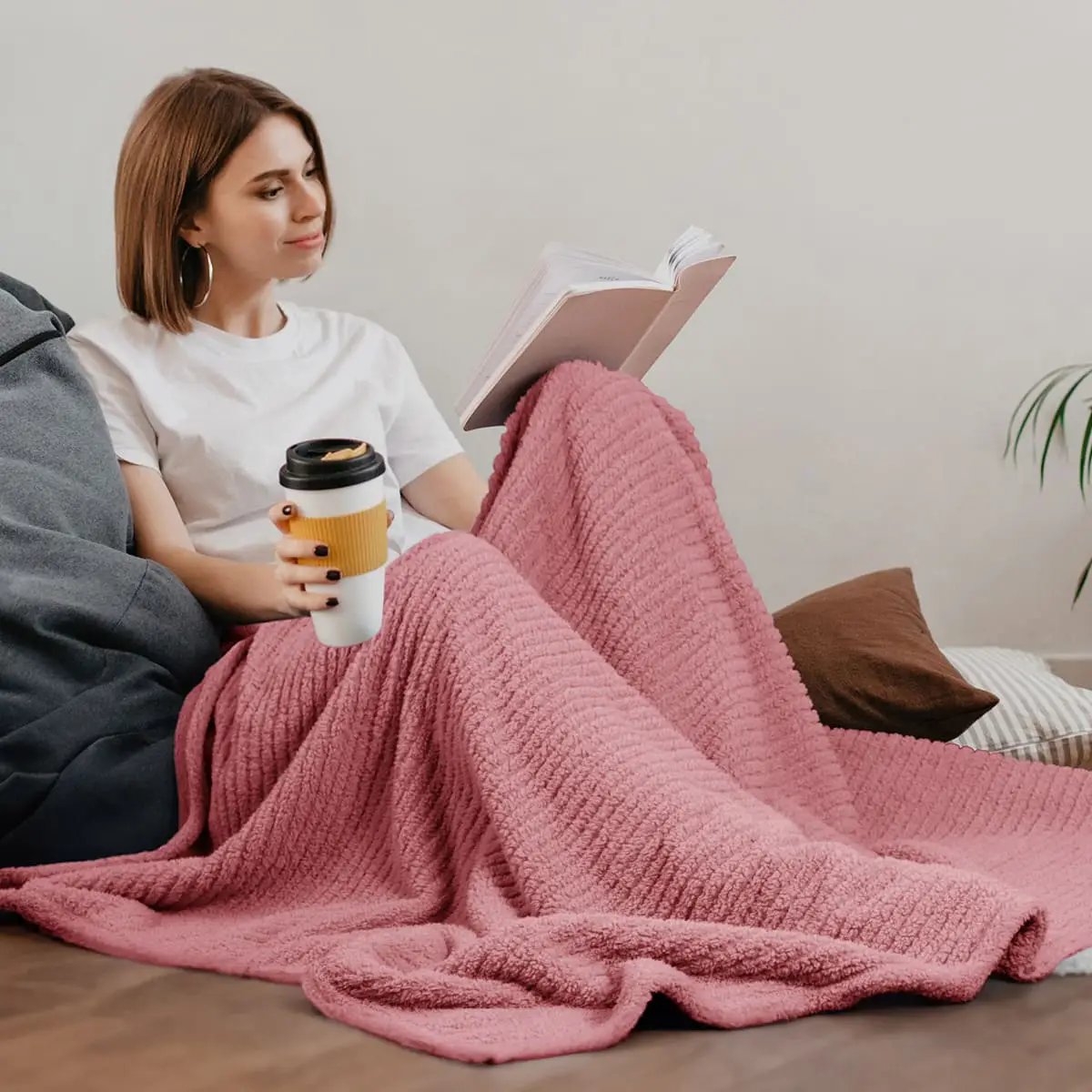 Fino Plush Throw | Bold Striped Textured | Pink
