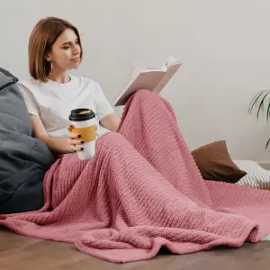 Fino Plush Throw | Bold Striped Textured | Pink