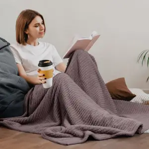 Fino Plush Throw | Bold Striped Textured | Red Brown
