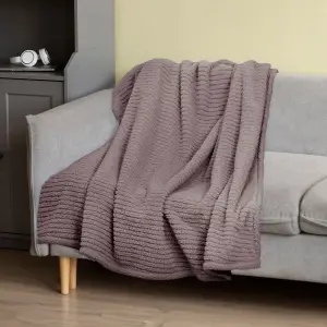 Fino Plush Throw | Bold Striped Textured | Red Brown