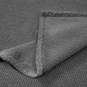 Fino Plush Throw | Thin Striped Textured | Dark Grey