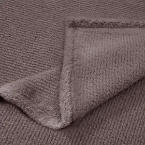 Fino Plush Throw | Thin Striped Textured | Red Brown
