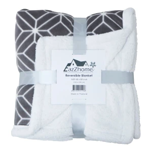 Grey Diamond Pattern Printed Velfleece Reversible to Sherpa Blanket