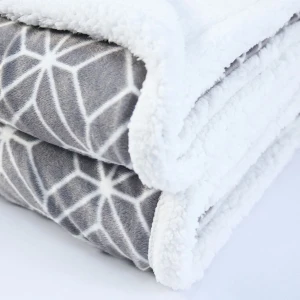 Grey Diamond Pattern Printed Velfleece Reversible to Sherpa Blanket