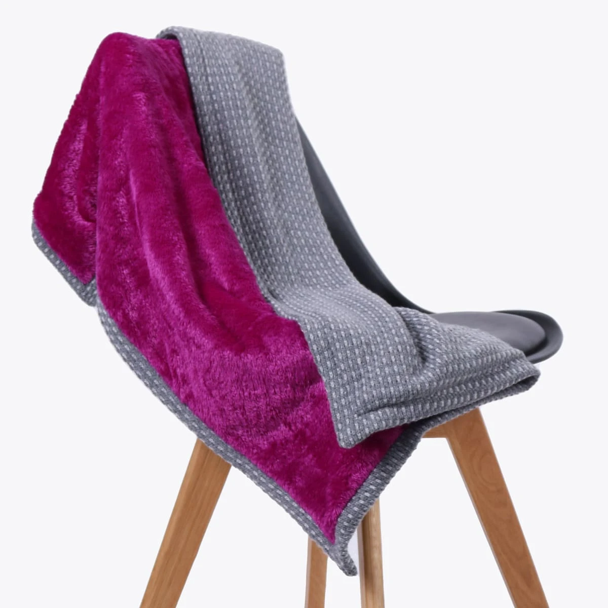 Grey Sweater Reversible to Purple Plush Blanket