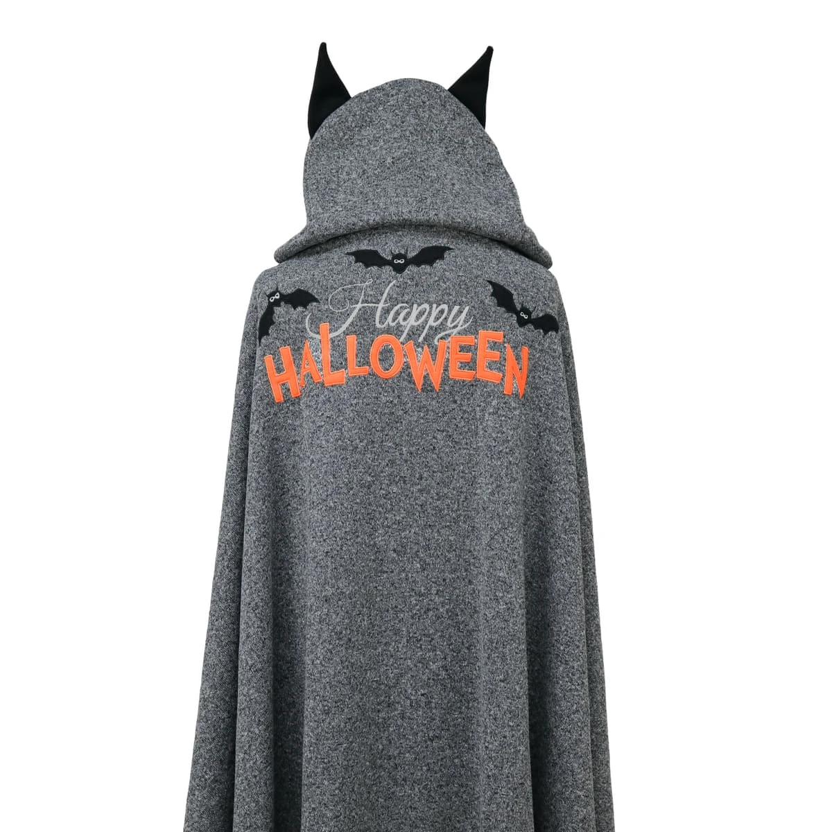 Happy Halloween Bat Embroidery Fleece Hooded Blanket (Dark Grey)