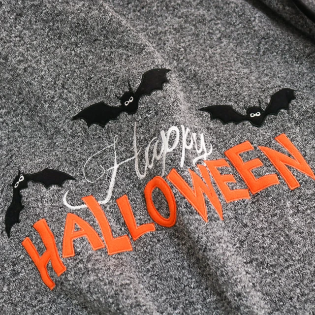 Happy Halloween Bat Embroidery Fleece Hooded Blanket (Dark Grey)