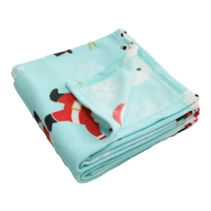 Happy Snow Printed Fleece Baby Blanket with Foldover Edging (Mint Green)