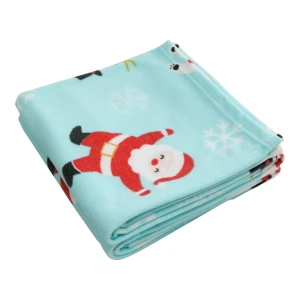 Happy Snow Printed Fleece Baby Blanket with Foldover Edging (Mint Green)