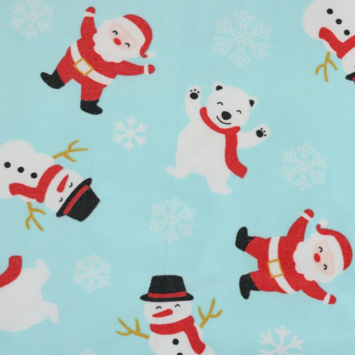 Happy Snow Printed Fleece Baby Blanket with Foldover Edging (Mint Green)