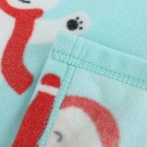 Happy Snow Printed Fleece Baby Blanket with Foldover Edging (Mint Green)