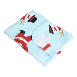 Happy Snow Printed Fleece Baby Blanket with T-stitch Edging (Mint Green)