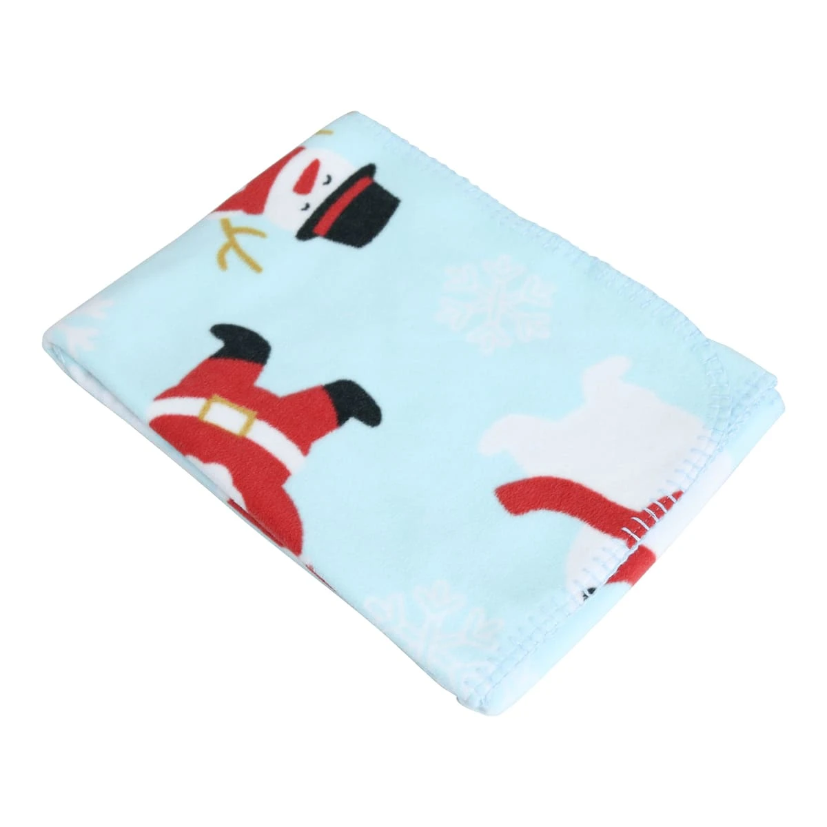 Happy Snow Printed Fleece Baby Blanket with T-stitch Edging (Mint Green)