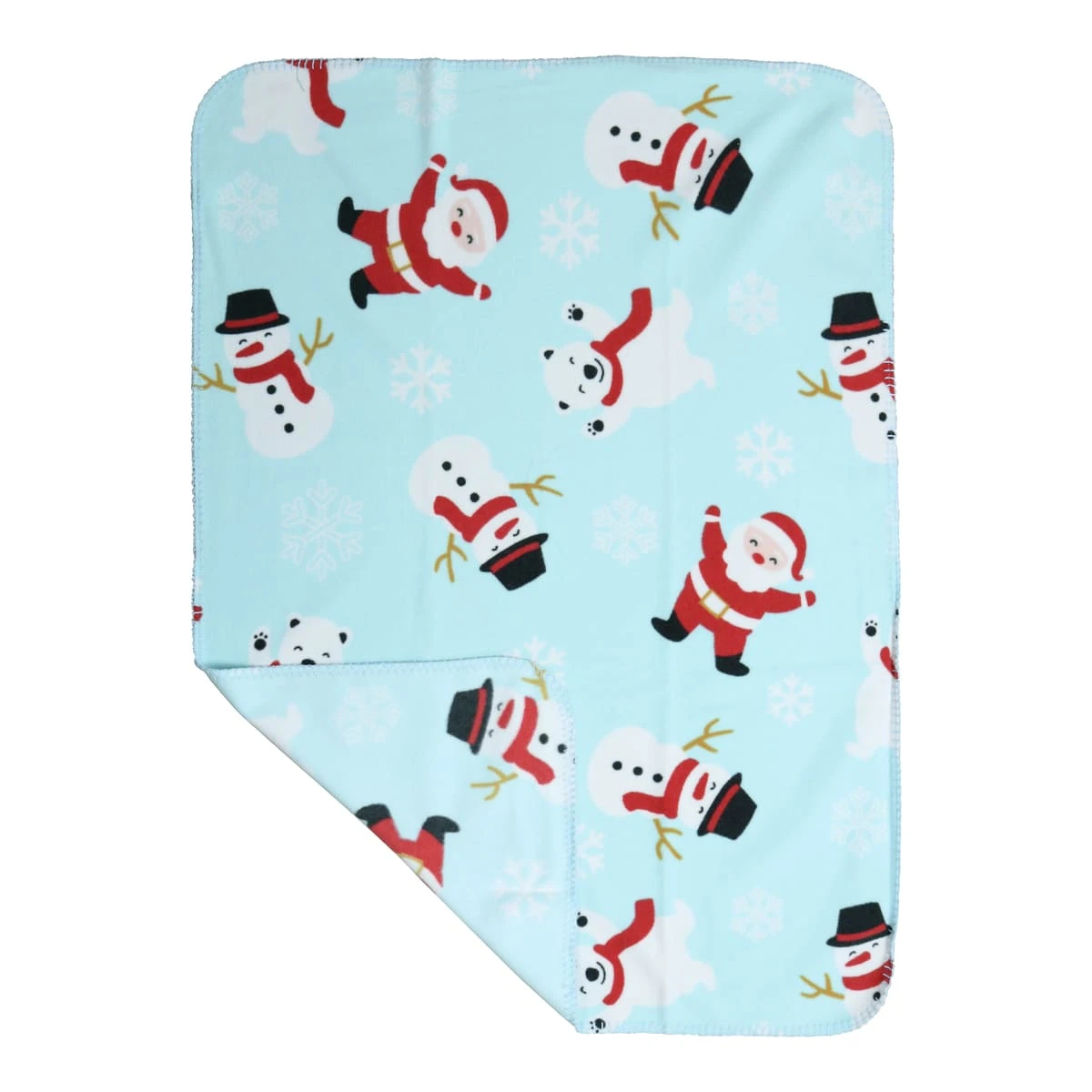 Happy Snow Printed Fleece Baby Blanket with T-stitch Edging (Mint Green)