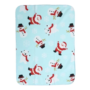 Happy Snow Printed Fleece Baby Blanket with T-stitch Edging (Mint Green)