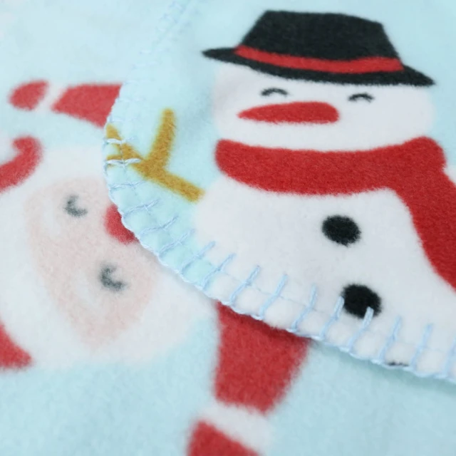 Happy Snow Printed Fleece Baby Blanket with T-stitch Edging (Mint Green)