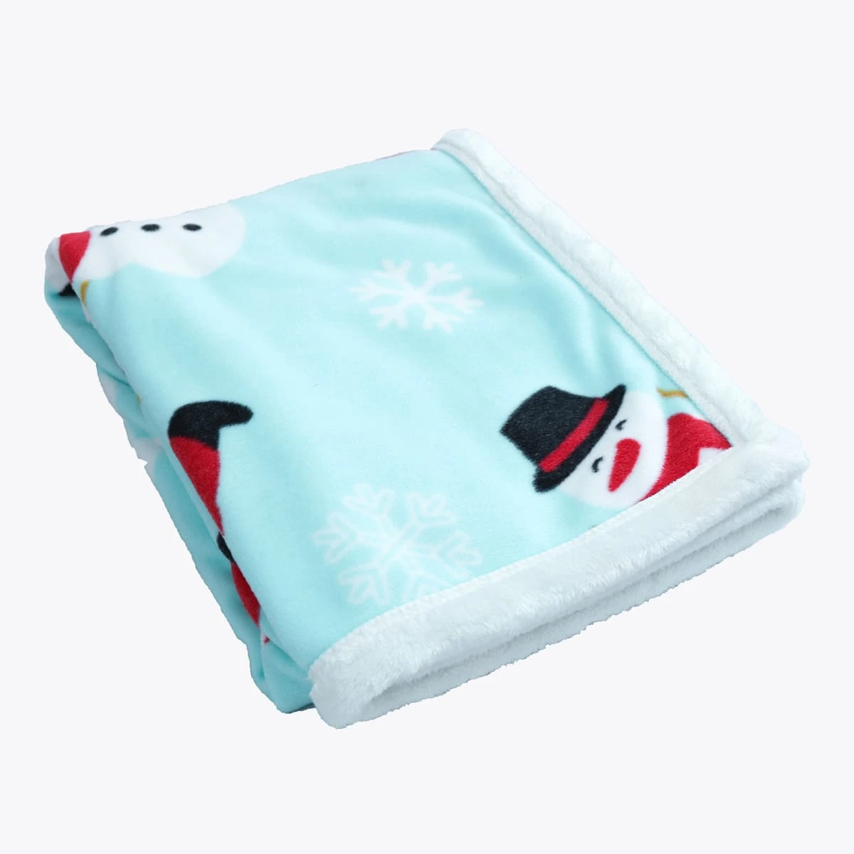 Happy Snow Printed Fleece Reversible to White Plush Baby Blanket with Foldover Edging (Mint Green)