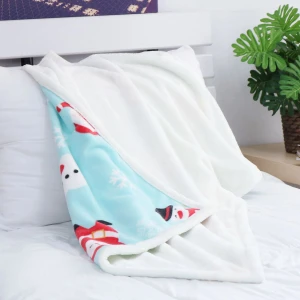 Happy Snow Printed Fleece Reversible to White Plush Baby Blanket with Foldover Edging (Mint Green)