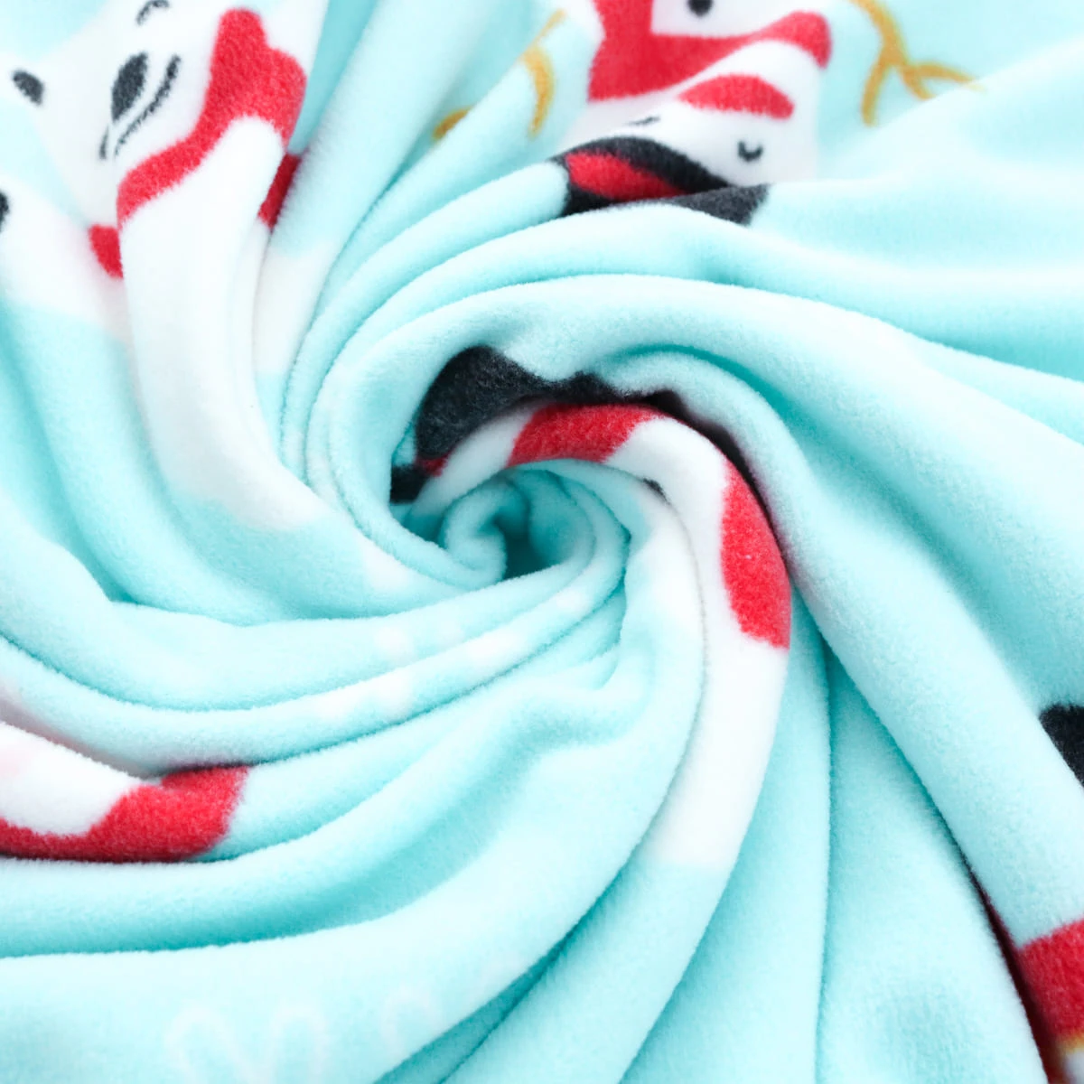 Happy Snow Printed Fleece Reversible to White Plush Baby Blanket with Foldover Edging (Mint Green)