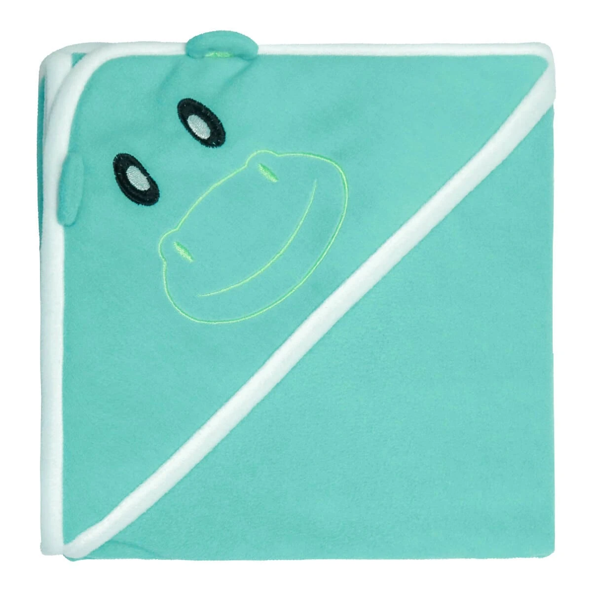 Hippopotamus Embroidery Fleece Hooded Baby Blanket (Turquoise)