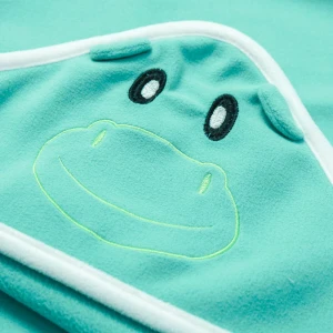 Hippopotamus Embroidery Fleece Hooded Baby Blanket (Turquoise)