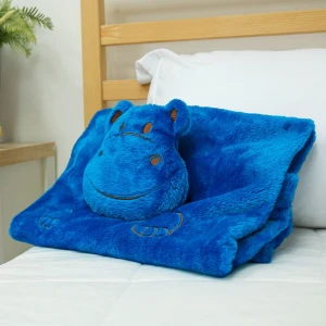 Hippopotamus Head 3D Embroidery Plush Baby Blanket (Dark Blue)