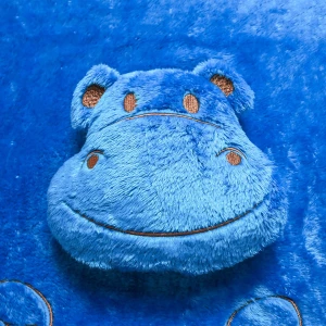 Hippopotamus Head 3D Embroidery Plush Baby Blanket (Dark Blue)