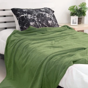 Jacquard Flannel Waffle Textured Blanket (Green)