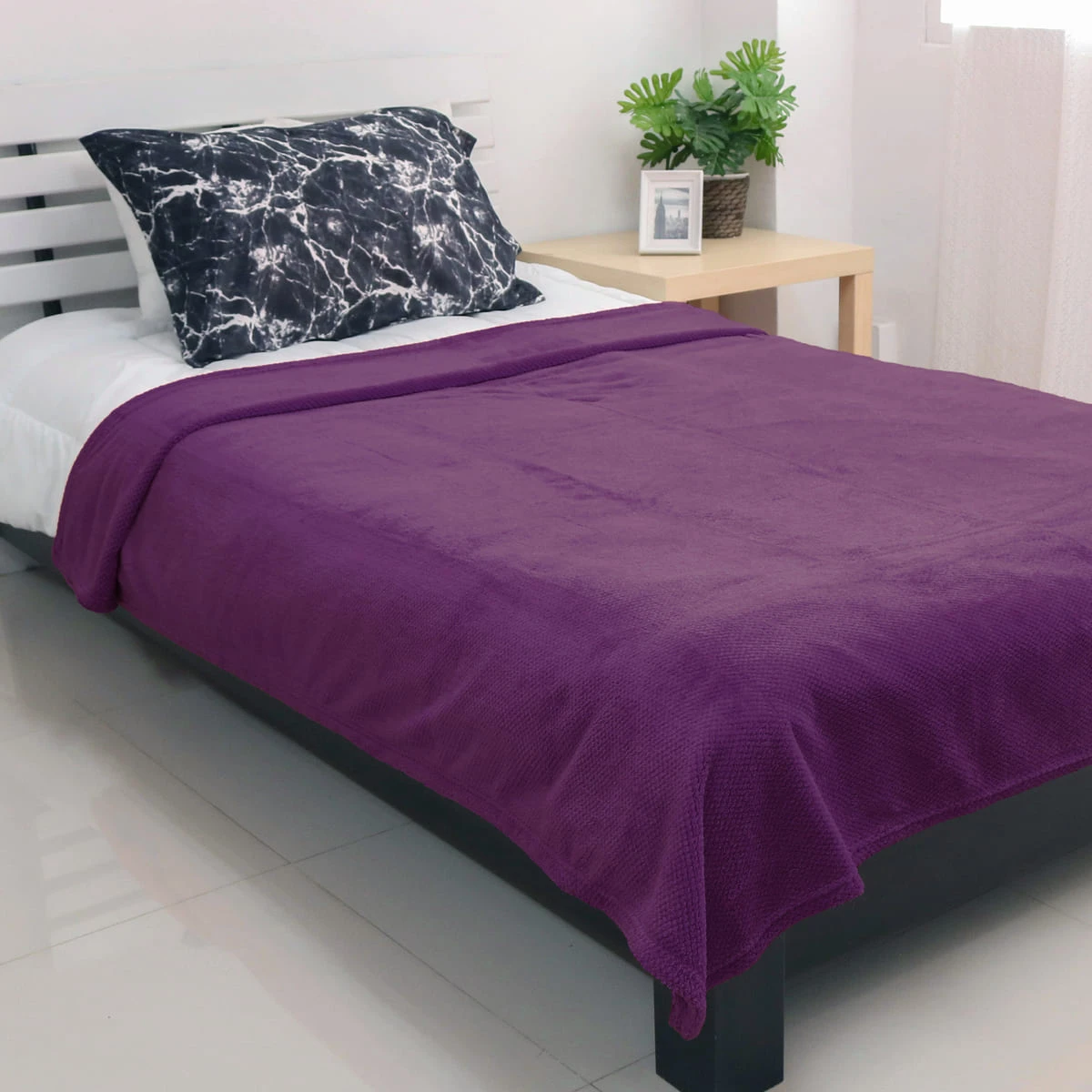 Jacquard Flannel Waffle Textured Blanket (Purple)