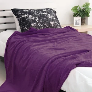 Jacquard Flannel Waffle Textured Blanket (Purple)