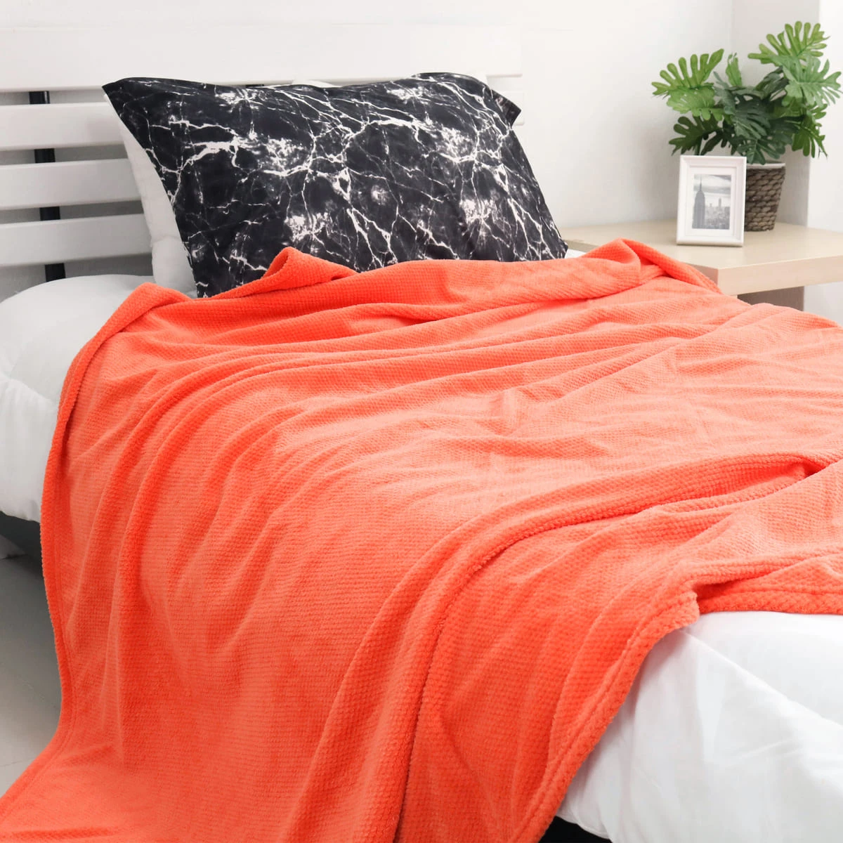 Jacquard Flannel Waffle Textured Blanket (Orange)