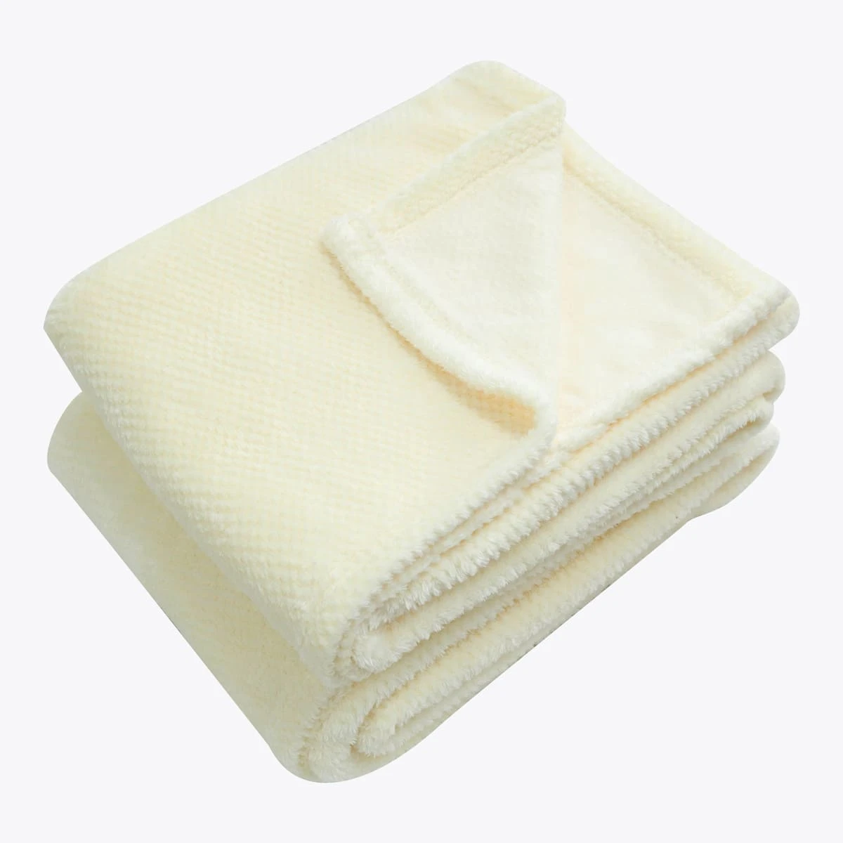 Jacquard Flannel Waffle Textured Blanket (Cream)