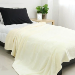 Jacquard Flannel Waffle Textured Blanket (Cream)