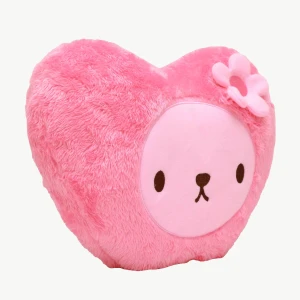 Lily 3D Embroidery Heart Shape Plush Pillow Blanket (Pink)