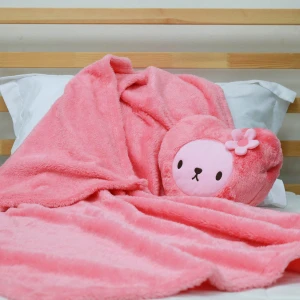 Lily 3D Embroidery Heart Shape Plush Pillow Blanket (Pink)