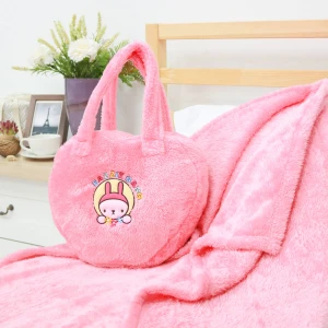 Lily 3D Embroidery Heart Shape Plush Tote Bag Blanket (Pink)
