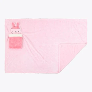 Lily 3D Embroidery Portable Plush Blanket (Pink)