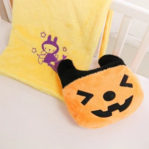 Lily V2 (Halloween Collection) 3D Embroidery Plush Pillow Blanket (Orange,Yellow)