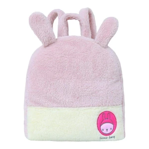 Lily V2 3D Embroidery 2-Tone Plush Backpack Blanket (Pink,White)
