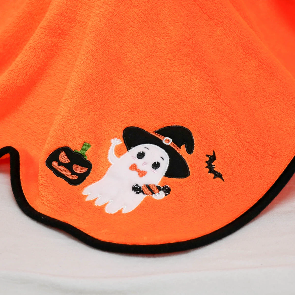 Little Ghost Halloween Embroidery Velour Baby Blanket (Orange)